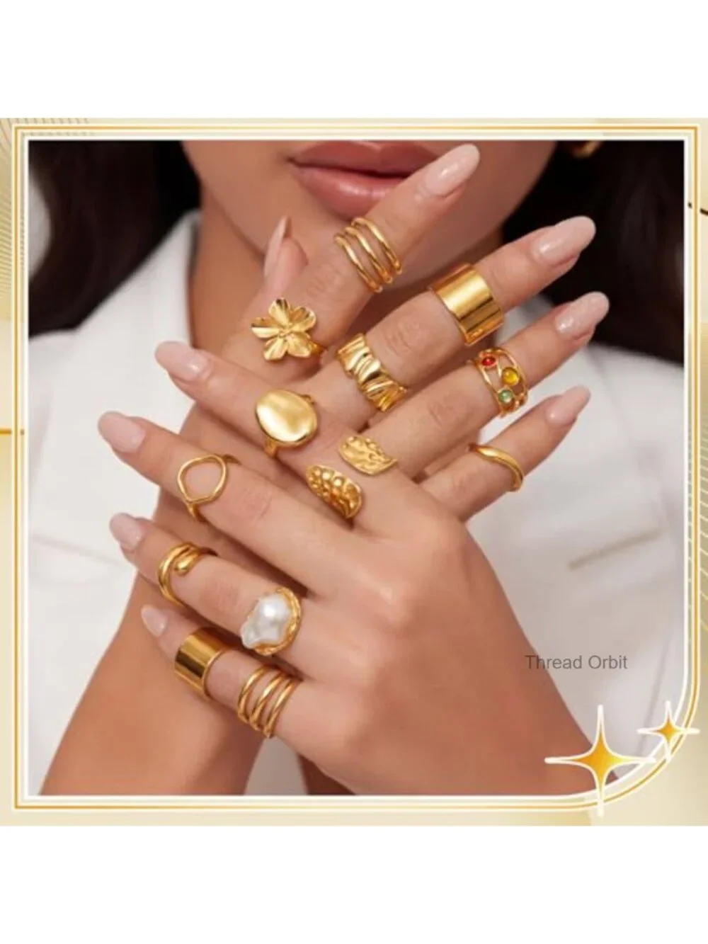 20 Gold Plated Adjustable Stacking Rings Set Open Chunky Statement Knuckle Rings
